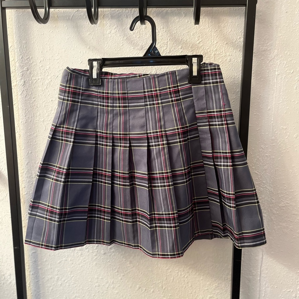 No Boundaries Gray and Red Plaid Skater Skirt